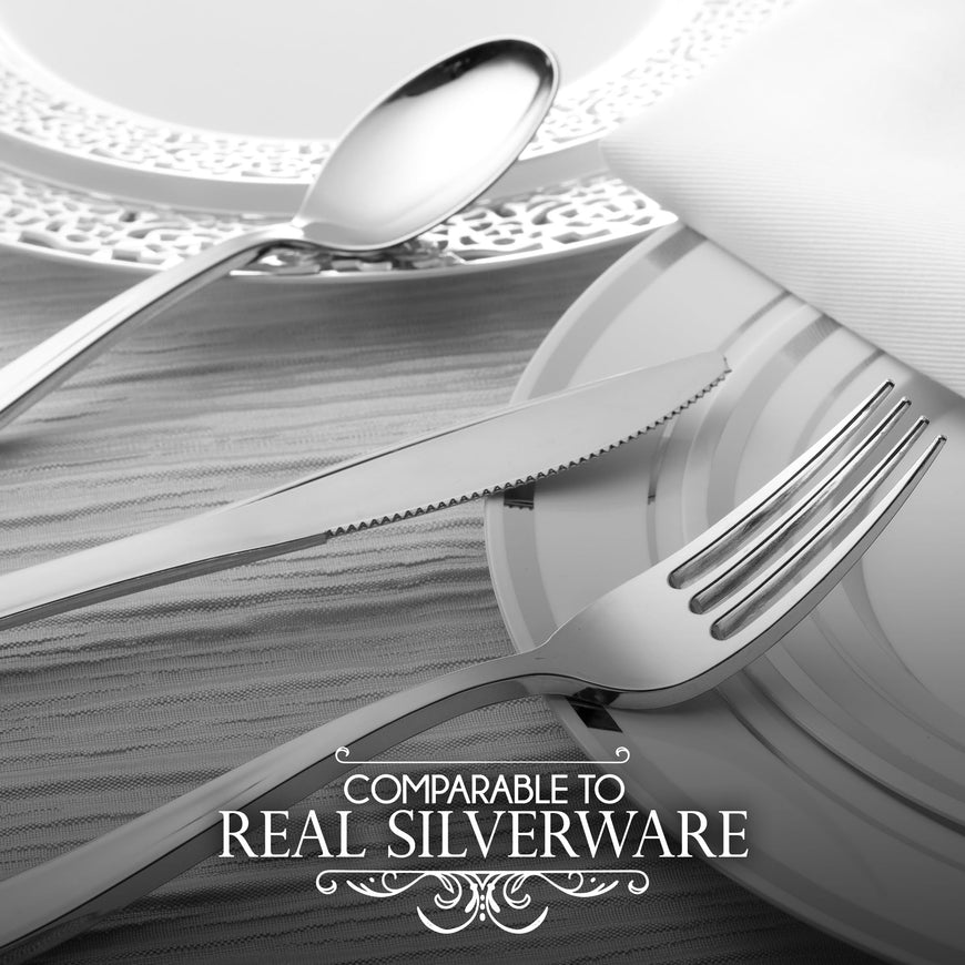 Pre-Rolled Napkin and Cutlery Set - 300 packs - Silver