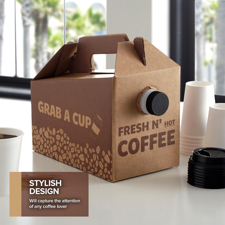 Stock Your Home (5 Pack) 96 oz Disposable Coffee Box Dispensers, Insulated Hot Cold Bulk Beverage Server Carafe, Coffee Carrier with Handle Take Out Containers, Cardboard Coffee Traveler To Go Boxes
