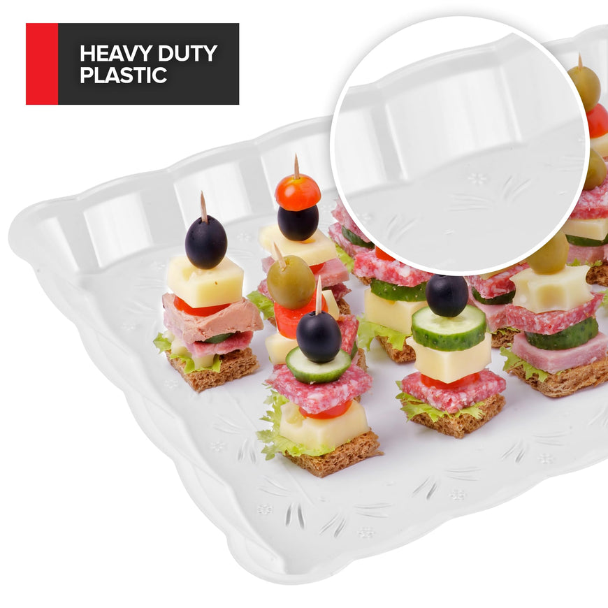 (24 Pcs) Clear Plastic Serving Tray 9x13, Large Plastic Serving Platter Disposable, Rectangle Party Trays and Platters for Fruit, Dessert, Cookies, Appetizers, Food, Entertaining, Holiday Parties