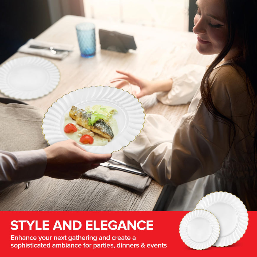 Scalloped Ivory and Gold Plates (60 Pack)