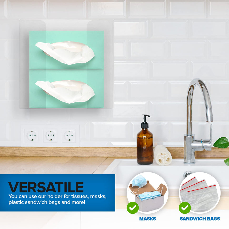 Stock Your Home Double Acrylic Gloves Dispenser (2 Pack) Tissue Box Shelf, Glove Holder Wall Mount, for Kitchen, Cleaning Closet, Lab, Exam, Office
