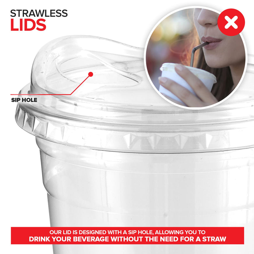 24 oz Clear Plastic Cups with Lids Disposable, 100 Count Togo Drinking Cup with Strawless Sip Lid for Smoothie, Cold Brew Iced Coffee, Lemonade, Ice Latte, Boba, Party Drinks, Bulk, 24 Ounce