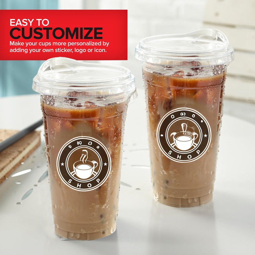 24 oz Clear Plastic Cups with Lids Disposable, 100 Count Togo Drinking Cup with Strawless Sip Lid for Smoothie, Cold Brew Iced Coffee, Lemonade, Ice Latte, Boba, Party Drinks, Bulk, 24 Ounce