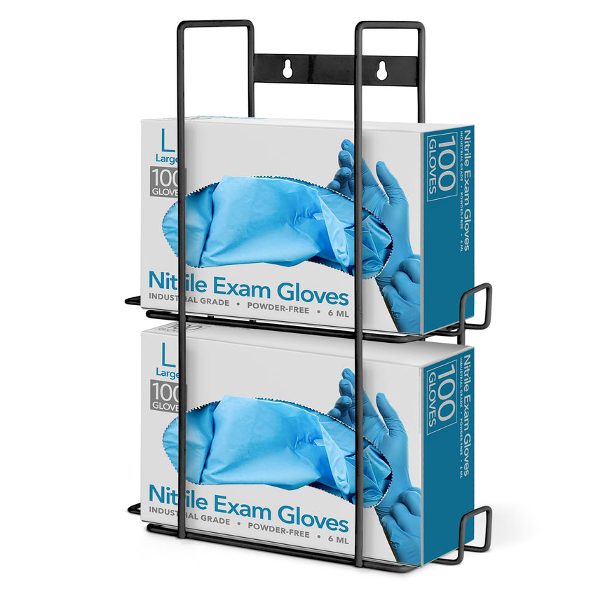 Stock Your Home (Black Metal Double Gloves Dispenser Tissue Box Shelf, Glove Box Holder Wall Mount, For Kitchen, Cleaning Closet, Lab, Exam, Office