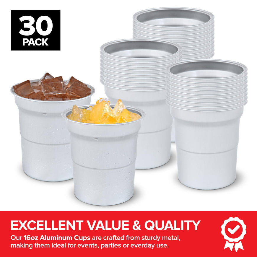 Stock Your Home 16oz Infinitely Recyclable Aluminum Cups (30 Pack) â€“ Premium Disposable & Reusable Metal Cups, Durable Aluminum Drinkware for Events, Parties, and 4th of July Celebrations