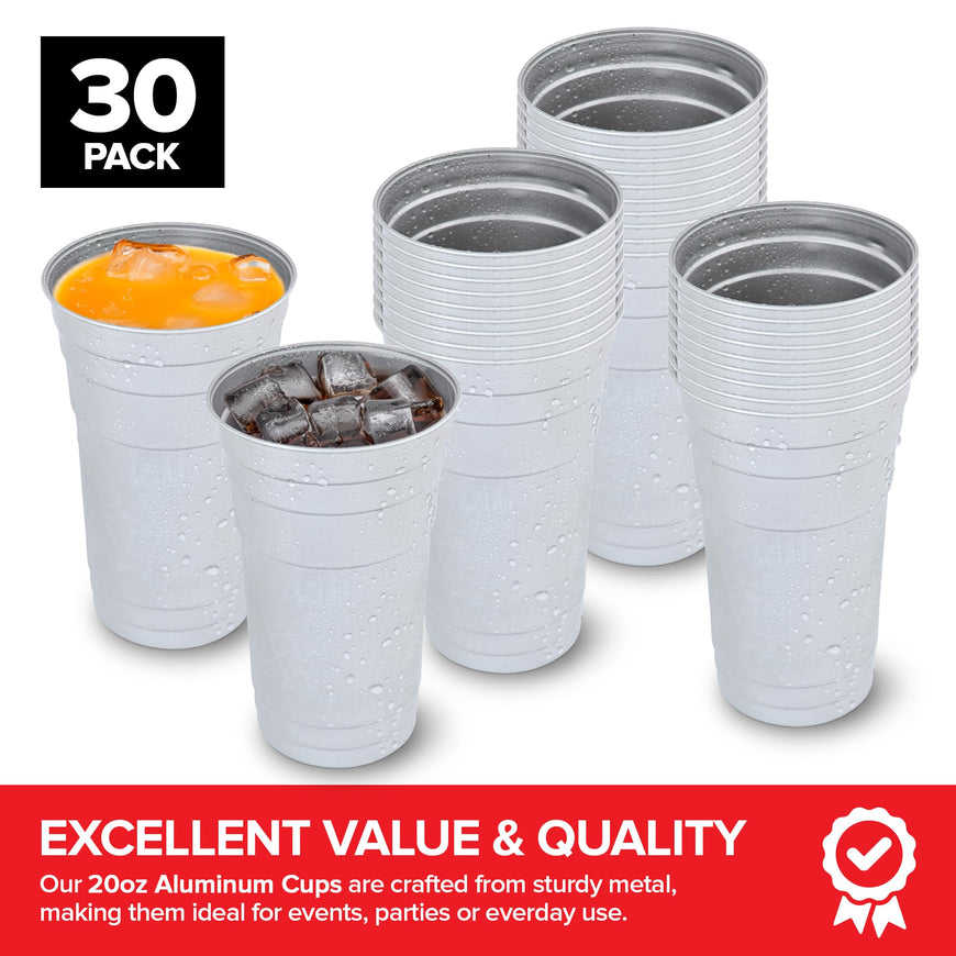 Stock Your Home 20oz Infinitely Recyclable Aluminum Cups (30 Pack) Premium Disposable & Reusable Metal Cups, Durable Aluminum Drinkware for Events, Parties, and 4th of July Celebrations