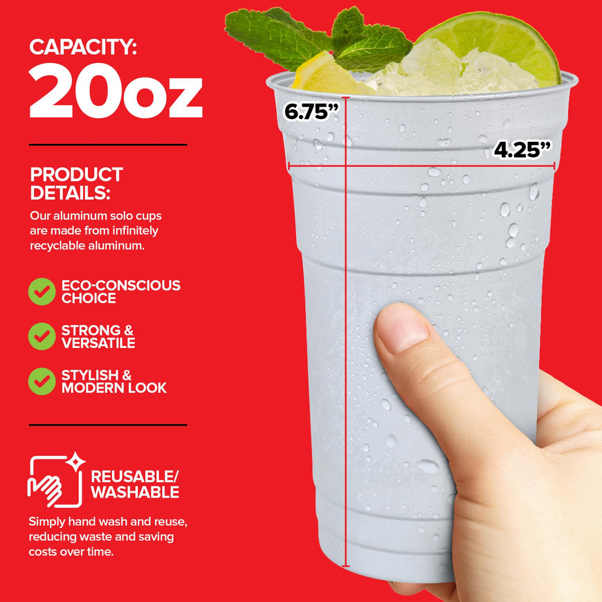Stock Your Home 20oz Infinitely Recyclable Aluminum Cups (30 Pack) Premium Disposable & Reusable Metal Cups, Durable Aluminum Drinkware for Events, Parties, and 4th of July Celebrations