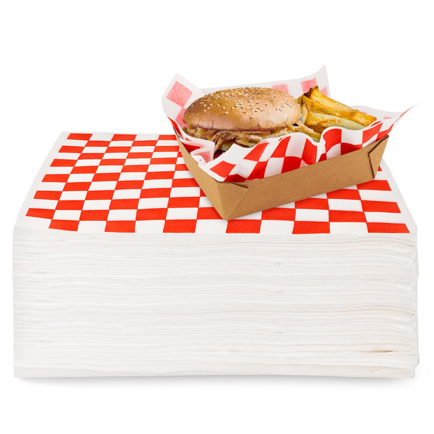 Deli Paper Sheets (1000 Count) 12-Inch Red Checkered Square Sandwich Wrapping Paper Grease Resistant Perfect for Concession Stand, Carnival, Party, Fast Food, Cheese, Basket Liner and Food Packaging