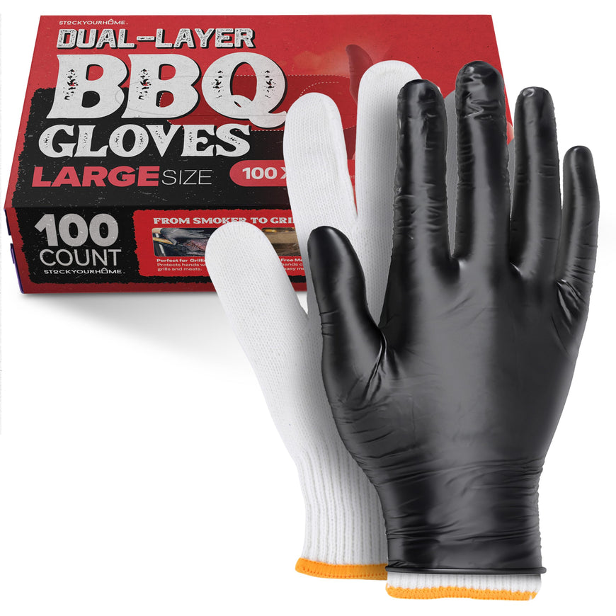 BBQ Grilling Gloves Kit â€“ 100 Nitrile Disposable Gloves & 4 Cotton Liners, Waterproof & Heat-Resistant for Smoking & Cooking