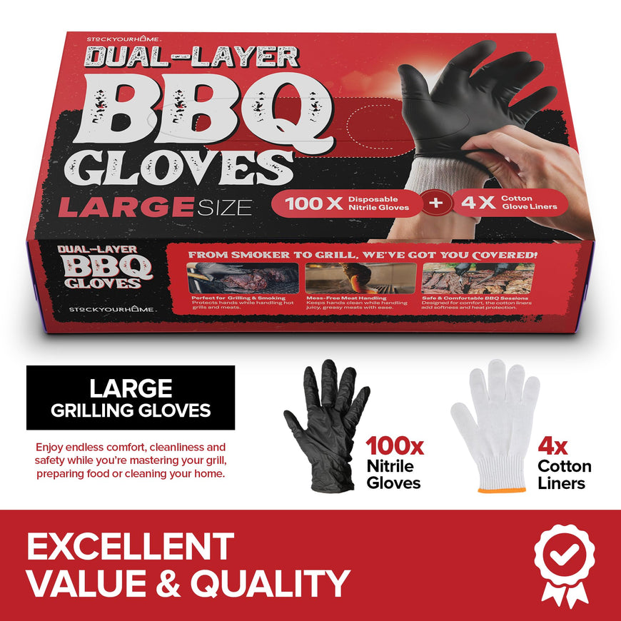 BBQ Grilling Gloves Kit â€“ 100 Nitrile Disposable Gloves & 4 Cotton Liners, Waterproof & Heat-Resistant for Smoking & Cooking