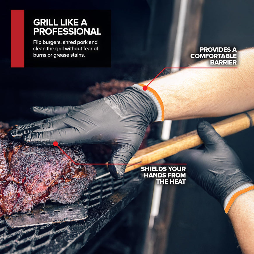 BBQ Grilling Gloves Kit â€“ 100 Nitrile Disposable Gloves & 4 Cotton Liners, Waterproof & Heat-Resistant for Smoking & Cooking
