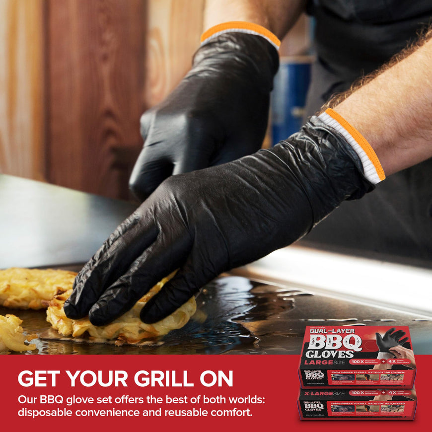 BBQ Grilling Gloves Kit â€“ 100 Nitrile Disposable Gloves & 4 Cotton Liners, Waterproof & Heat-Resistant for Smoking & Cooking