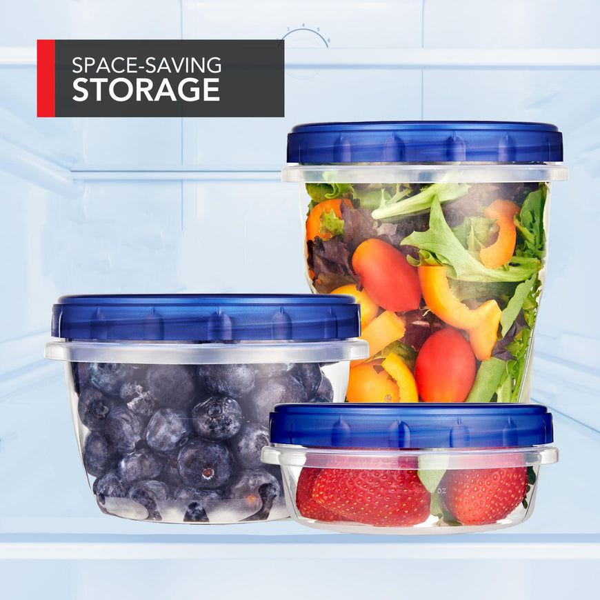 Combo Plastic Containers with Twist Top Lids 5 x 32oz, 10 x 16oz, & 6 x 8oz, Quart, 2 Cup, 1 Cup Freezer Containers for Leftover Food, Airtight Reusable Soup Cups, Microwave and Dishwasher Safe