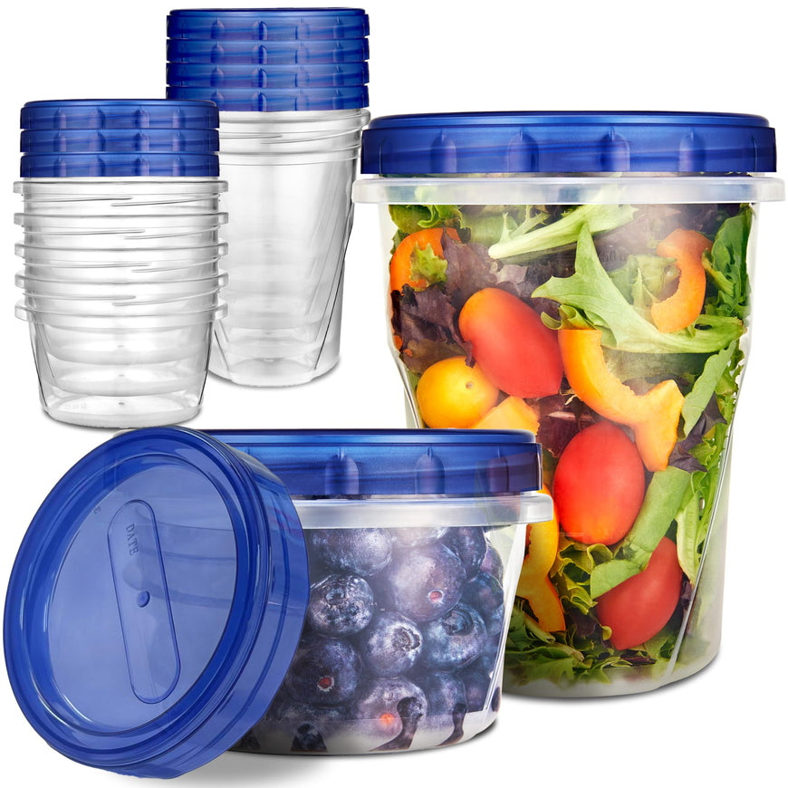 Stock Your Home Combo Plastic Food Containers with Lids â€“ 6 x 32oz & 10 x 16oz Reusable Freezer Containers, Airtight Soup Cups for Leftovers, Microwave & Dishwasher Safe