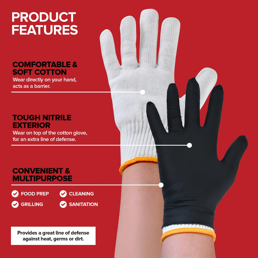 BBQ Grilling Gloves Kit â€“ 100 Nitrile Disposable Gloves & 4 Cotton Liners, Waterproof & Heat-Resistant for Smoking & Cooking