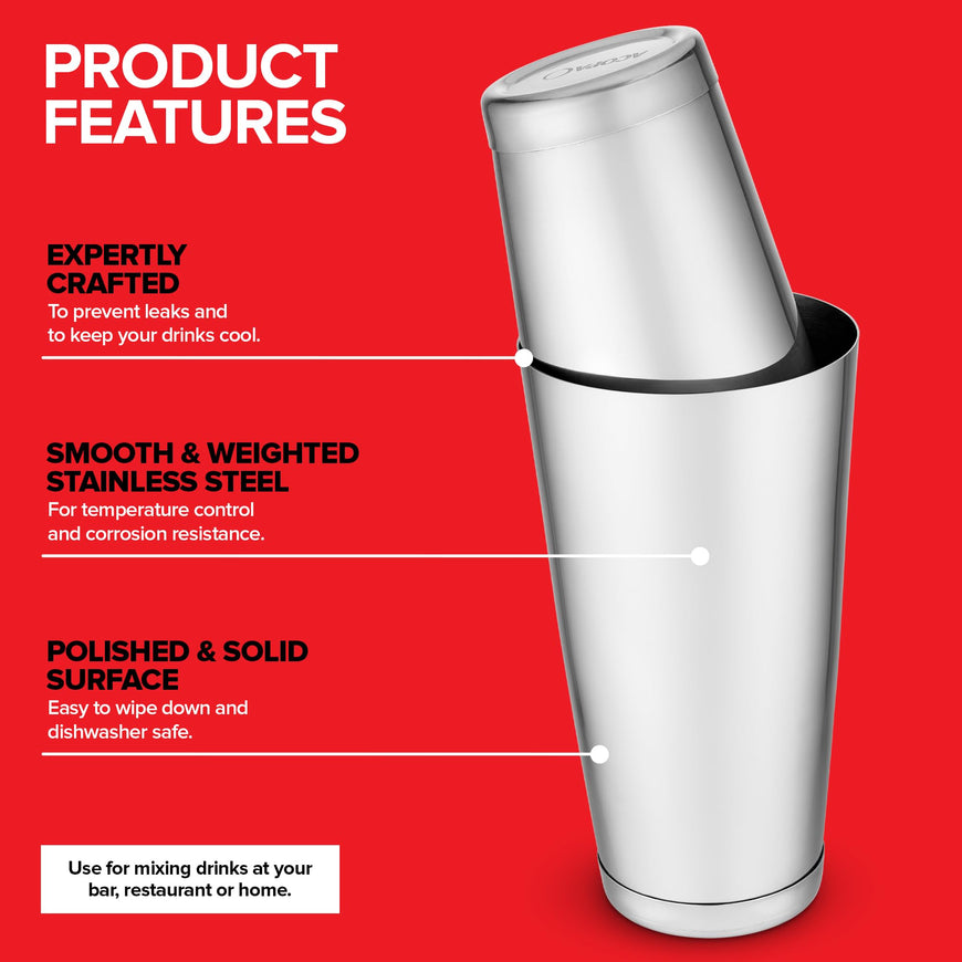 (2 Pack) Boston Cocktail Shaker, Drink Mixing Set (18oz & 24oz) Weighted Stainless Steel Shaker Tins, Cocktail & Martini Mixed Drink Shakers, Essential & Professional Bar Tools For Bartending