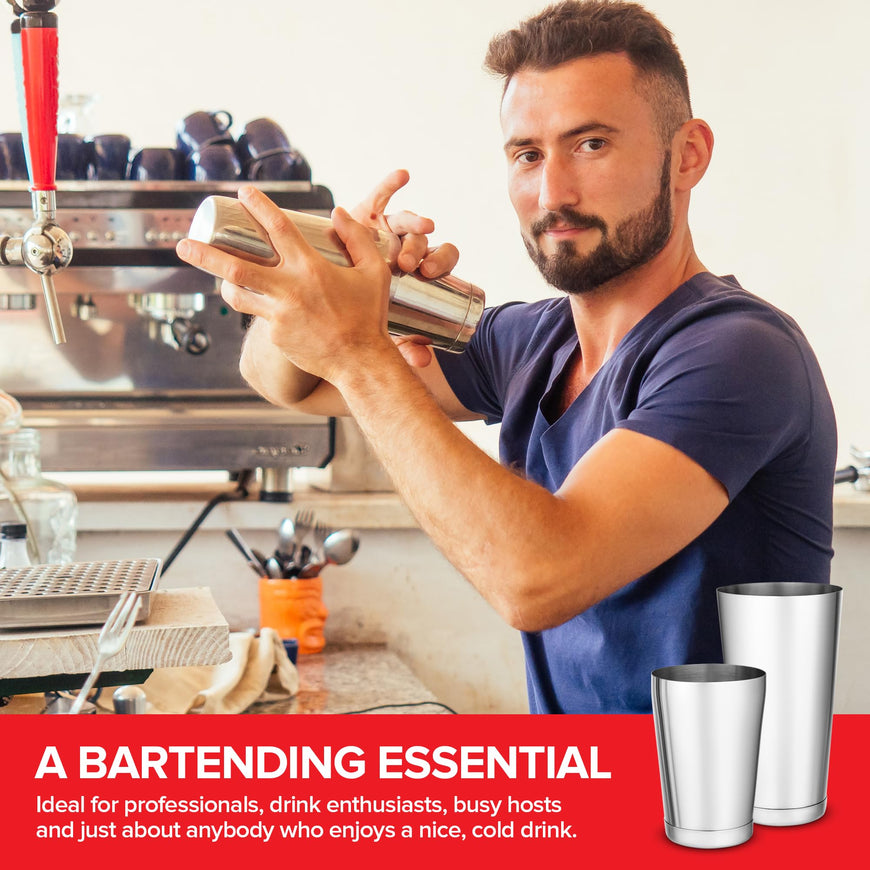 (2 Pack) Boston Cocktail Shaker, Drink Mixing Set (18oz & 24oz) Weighted Stainless Steel Shaker Tins, Cocktail & Martini Mixed Drink Shakers, Essential & Professional Bar Tools For Bartending
