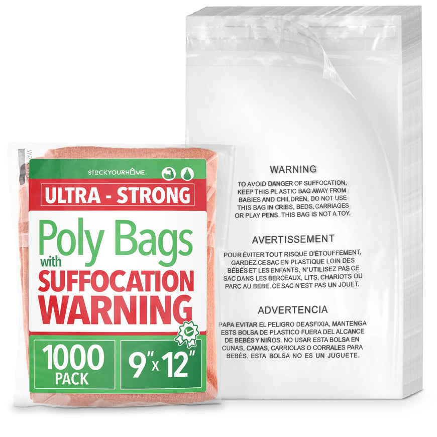 1000- Pack Self Sealing Clear Poly Bags, 9x12