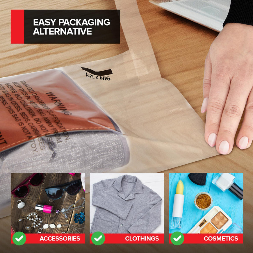 1000- Pack Self Sealing Clear Poly Bags, 9x12