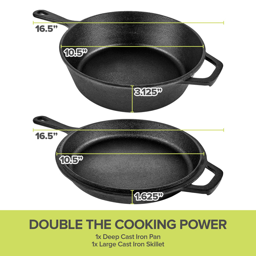 Modern Innovations 3-in-1 Dutch Oven & Skillet Combo, Preseasoned Cast Iron Cookware Set, 3.2QT Dutch Oven, 1.6QT Skillet with Lid, Versatile Pots and Pans for Camping & Home Cooking