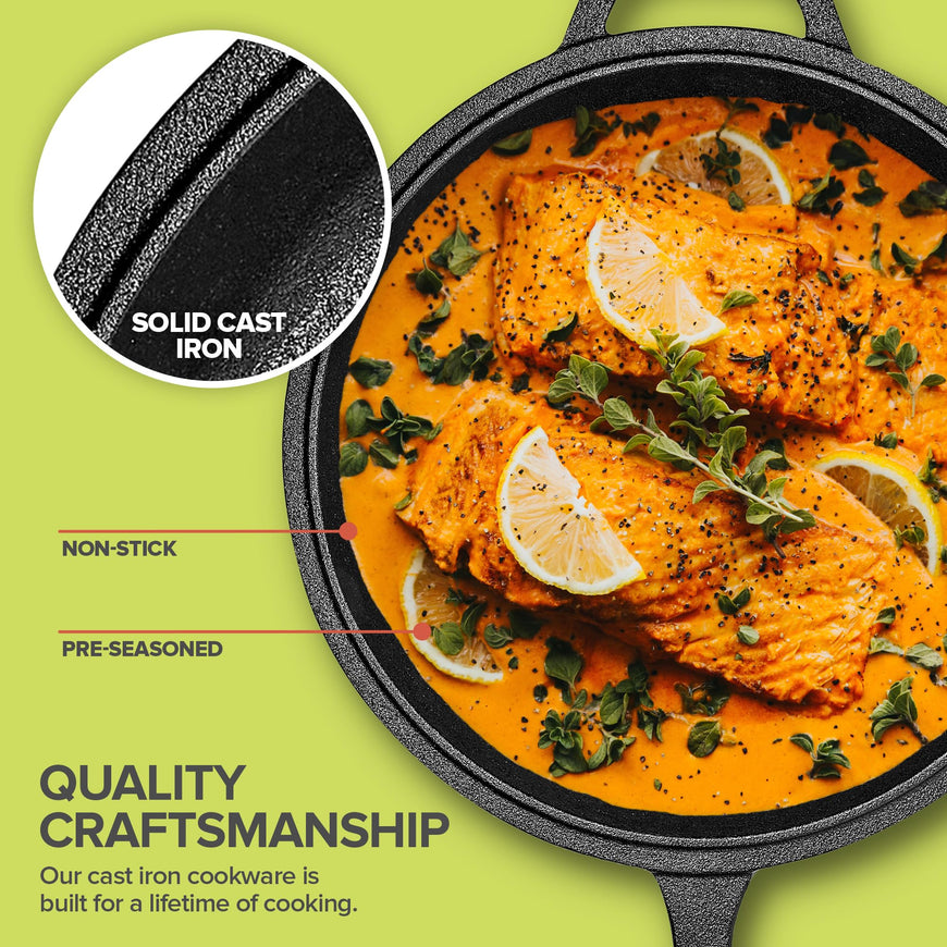 Modern Innovations 3-in-1 Dutch Oven & Skillet Combo, Preseasoned Cast Iron Cookware Set, 3.2QT Dutch Oven, 1.6QT Skillet with Lid, Versatile Pots and Pans for Camping & Home Cooking