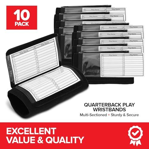Quarterback Football Play Wristbands - (Black) Pro Football & Softball Armbands, Youth (QB) Wristband Playbook