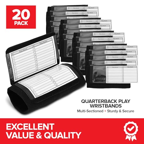 Quarterback Football Play Wristbands - (Black) Pro Football & Softball Armbands, Youth (QB) Wristband Playbook