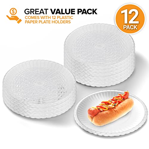 Stock Your Home 9â€ Paper Plate Holder in White (12 Count) - Paper Plate Holders Plastic Heavy Duty - Plastic Paper Plate Holder - Woven Paper Plate Holder - Paper Plate Holders Reusable