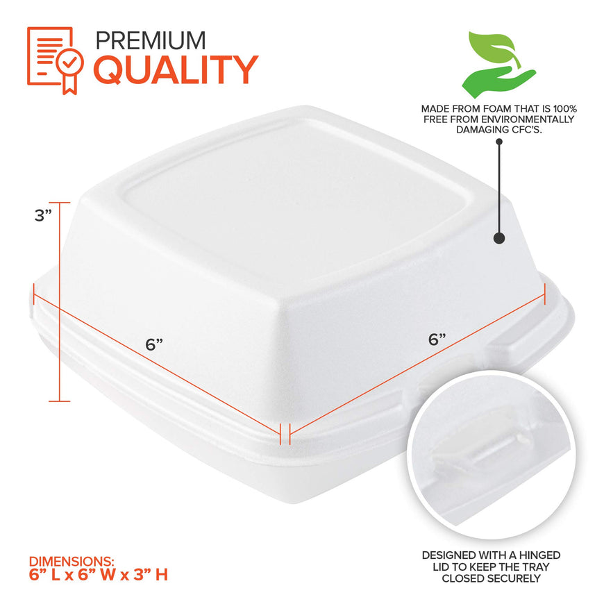 Stock Your Home 6 x 6 Styrofoam Clamshell Container - 50 Count