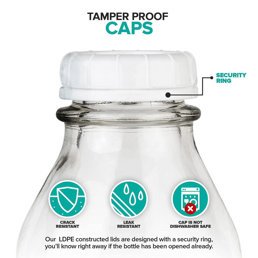 Stock Your Home Liter Glass Milk Bottles (2 Pack) - 32-Oz Milk Jars with Lids - Food Grade Glass Bottles - Dishwasher Safe - Bottles for Milk, Buttermilk, Honey, Maple Syrup, Jam, BBQ Sauce