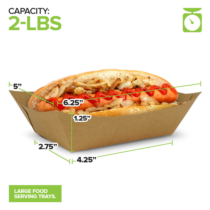 [250 Pack] Large Disposable Brown Kraft Paper Food Trays, 2-Lb Concession Tray, Serving Boats for Party Snacks, Taco Bar, Seafood, Nachos Plates