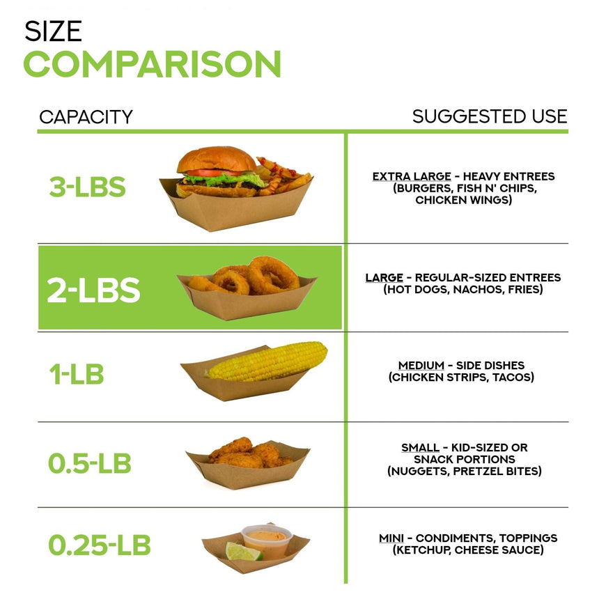 [250 Pack] Large Disposable Brown Kraft Paper Food Trays, 2-Lb Concession Tray, Serving Boats for Party Snacks, Taco Bar, Seafood, Nachos Plates