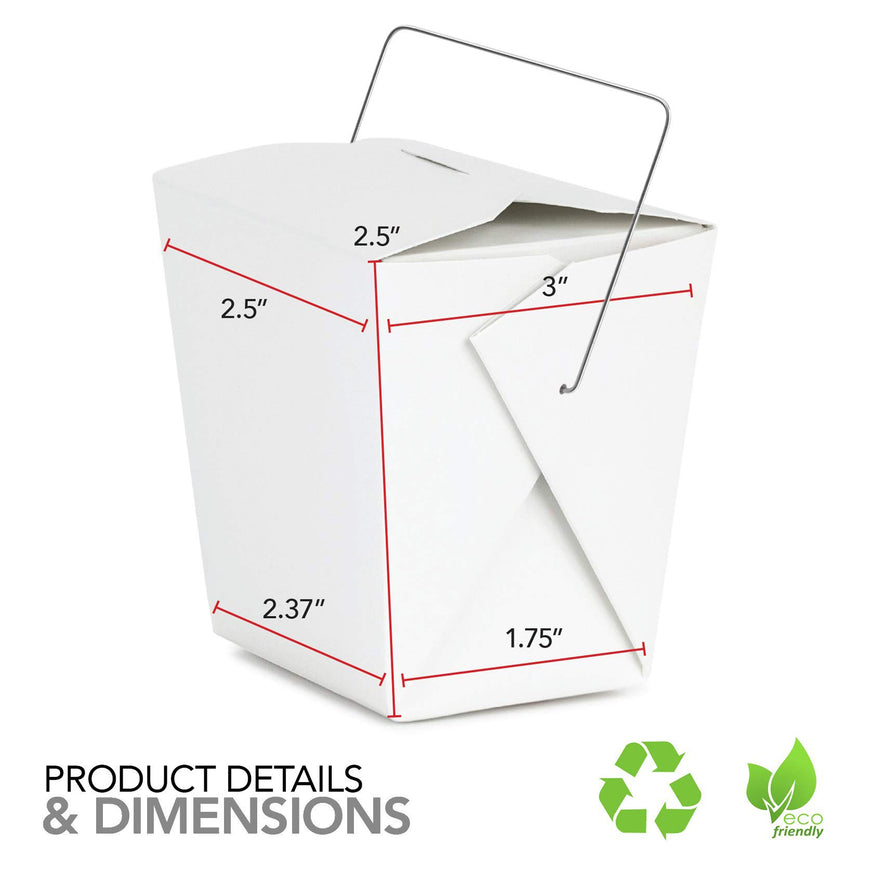 Stock Your Home 8oz Chinese Takeout Containers- 50 Count- White with Handle