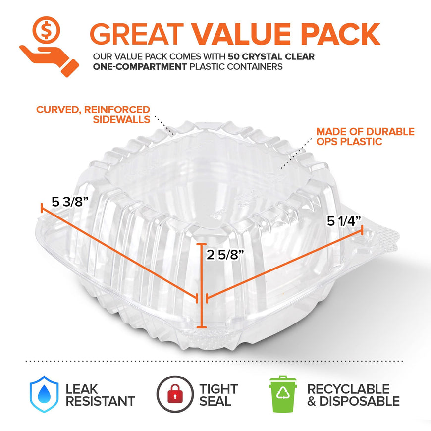 Disposable Plastic To Go Containers with Clear Lids (50 Pack) Fancy Hinged Top Square Clamshell Food Boxes for Take Out, Home Party Togo Clam Shell Box to Carry Cake, Dessert, Small Sandwich