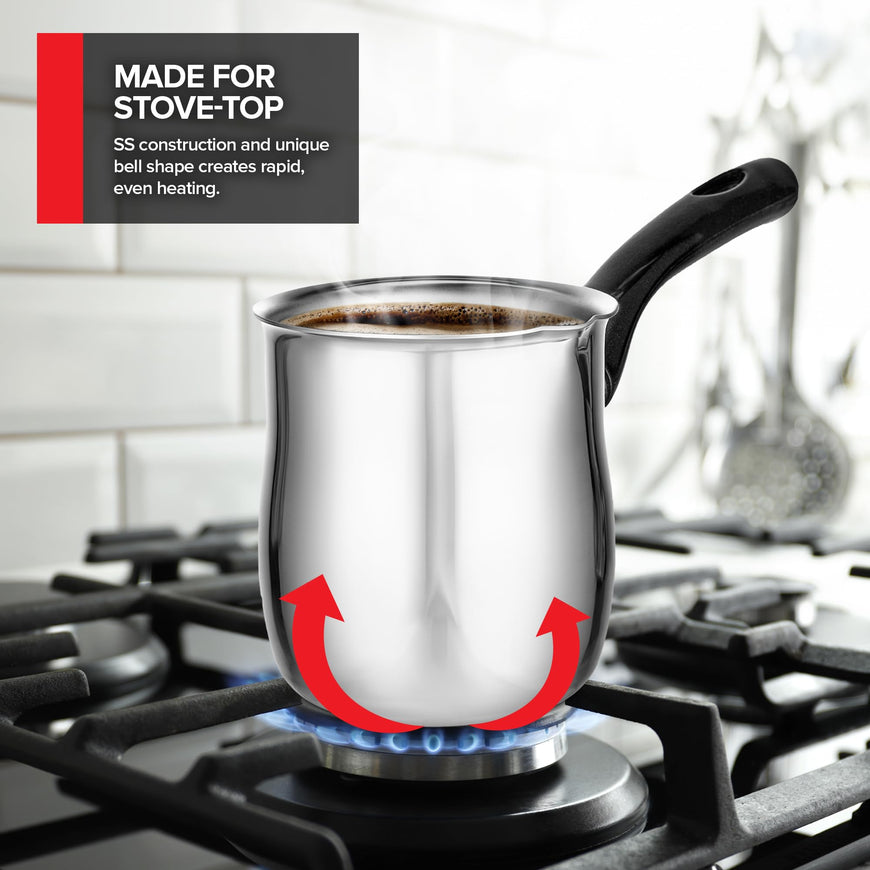 Stock Your Home 24oz Turkish Coffee Pot Set with Lid, Small Saucepan Coffee Maker, Mini Sauce Pan Butter Melter, Stainless Steel Milk Warmer Pots for Stove Top