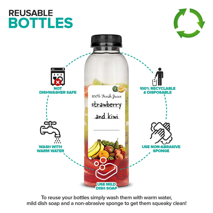 Stock Your Home 12 Oz Round Plastic Bottles with Caps (12 Pack), Clear Juice Bottles with Caps, Refillable Juice Bottles with Tamper Proof Caps, Reusable Bottles for Juice, Disposable Juice Bottles