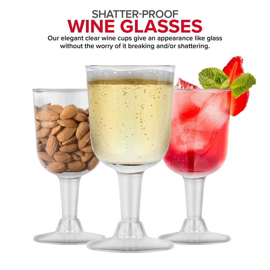 Stock Your Home 5 oz Clear Plastic Wine Glass (20 Pack) - BPA Free & Recyclable - Shatterproof Wine Goblet - Disposable & Reusable Cups for Champagne, Dessert, Food Samples, Catering, Weddings