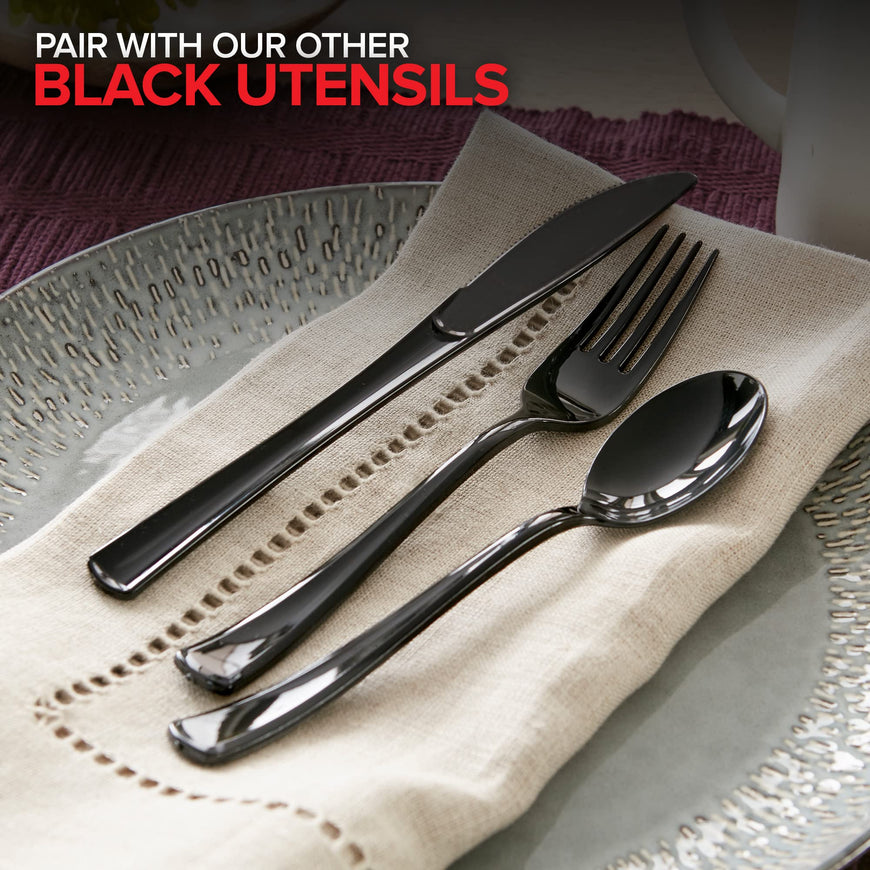 (125-Count) Plastic Spoons, Disposable Silverware for Dinner, Heavy Duty Utensils, Heavyweight Party Flatware, Bulk Cutlery in Black - Stock Your Home
