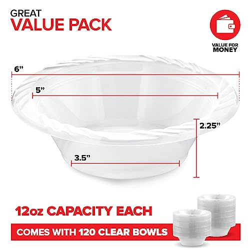 Stock Your Home 12 oz Disposable Clear Plastic Bowls - 120 Pack