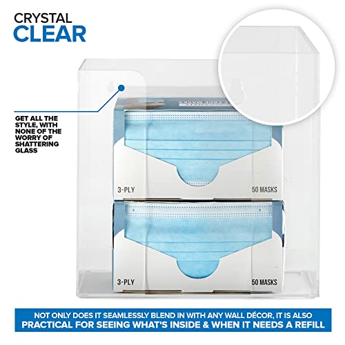 Stock Your Home Double Acrylic Gloves Dispenser (2 Pack) Tissue Box Shelf, Glove Holder Wall Mount, for Kitchen, Cleaning Closet, Lab, Exam, Office