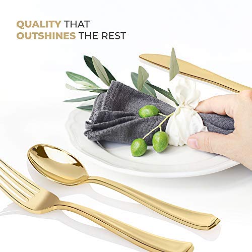 300 Plastic Silverware Set, Gold Plastic Cutlery Set, Gold Party Utensils - 100 Gold Plastic Forks, 100 Gold Plastic Spoons, 100 Gold Plastic Knives