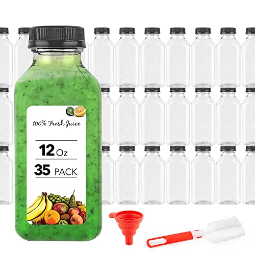 Stock Your Home Plastic Juice Bottles with Lids, 35 Count, 12 Oz