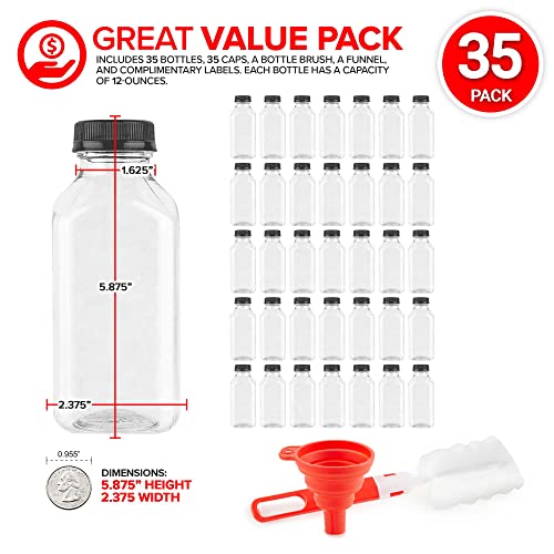 Stock Your Home Plastic Juice Bottles with Lids, 35 Count, 12 Oz