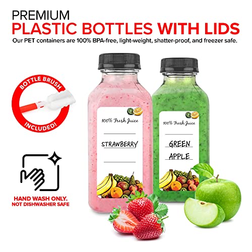 Stock Your Home Plastic Juice Bottles with Lids, 35 Count, 12 Oz