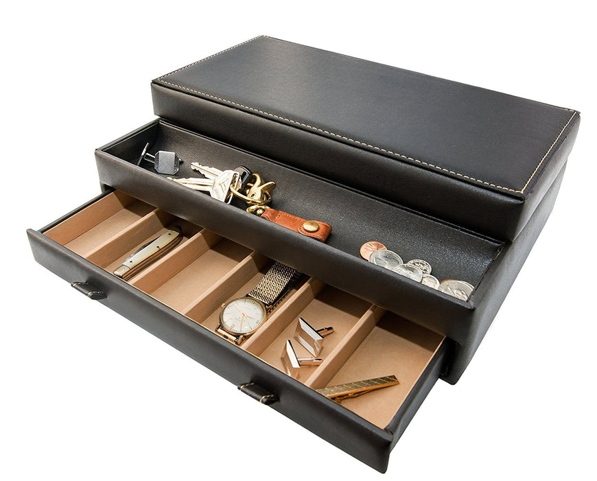 Stock Your Home Luxury Mens Dresser Valet Organizer,Black