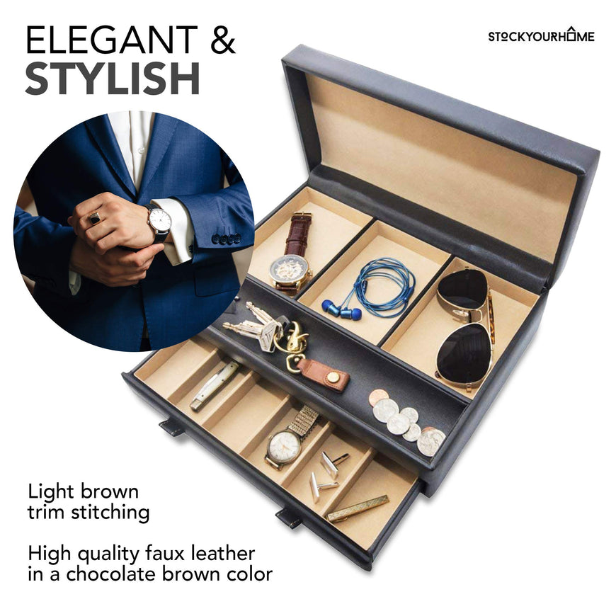 Stock Your Home Luxury Mens Dresser Valet Organizer,Black