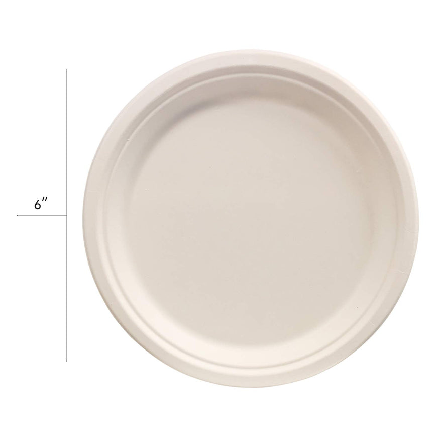 Compostable 6 Inch Paper Plate - 100 Pack - Natural Disposable Bagasse Plate - Eco-Friendly Plate Made of Sugarcane Fiber - 6 Inch Biodegradable Plate