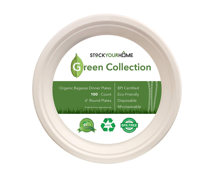 Compostable 6 Inch Paper Plate - 100 Pack - Natural Disposable Bagasse Plate - Eco-Friendly Plate Made of Sugarcane Fiber - 6 Inch Biodegradable Plate