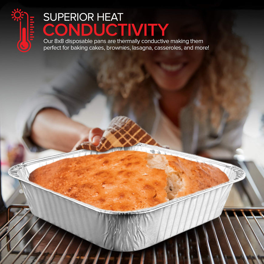 8â€ Square Aluminum Foil Pans (10 Pack) - Square Foil Cake Pans - Aluminum Foil Baking Pans - Disposable Cake Pans - Recyclable Foil Pans - 8 Inch Square Pans - Disposable Baking Pan - Stock Your Home