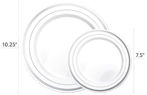 Stock Your Home Elegant 125 Piece Silver Rim Plastic Place Setting Set with Silverware - Solid, Disposable & Heavy-duty Includes: 25 Dinner Plates, 25 Dessert Plates, 25 Forks, 25 Knives, 25 Spoons